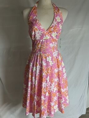 Lilly Pulitzer Willa Palm Beach Swanky Halter Dress Lined Fit / Flare Cotton S 4